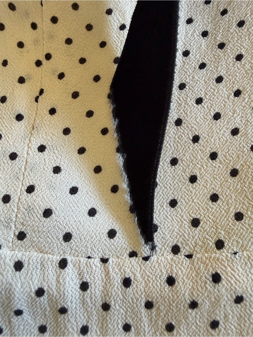 Reformation Cream Polka Dot Mini Dress with Black Tie - Picture 6 of 7